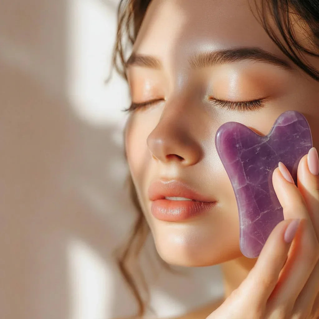 Amythest Gua Sha stone for facial oil - Natures Alchemy