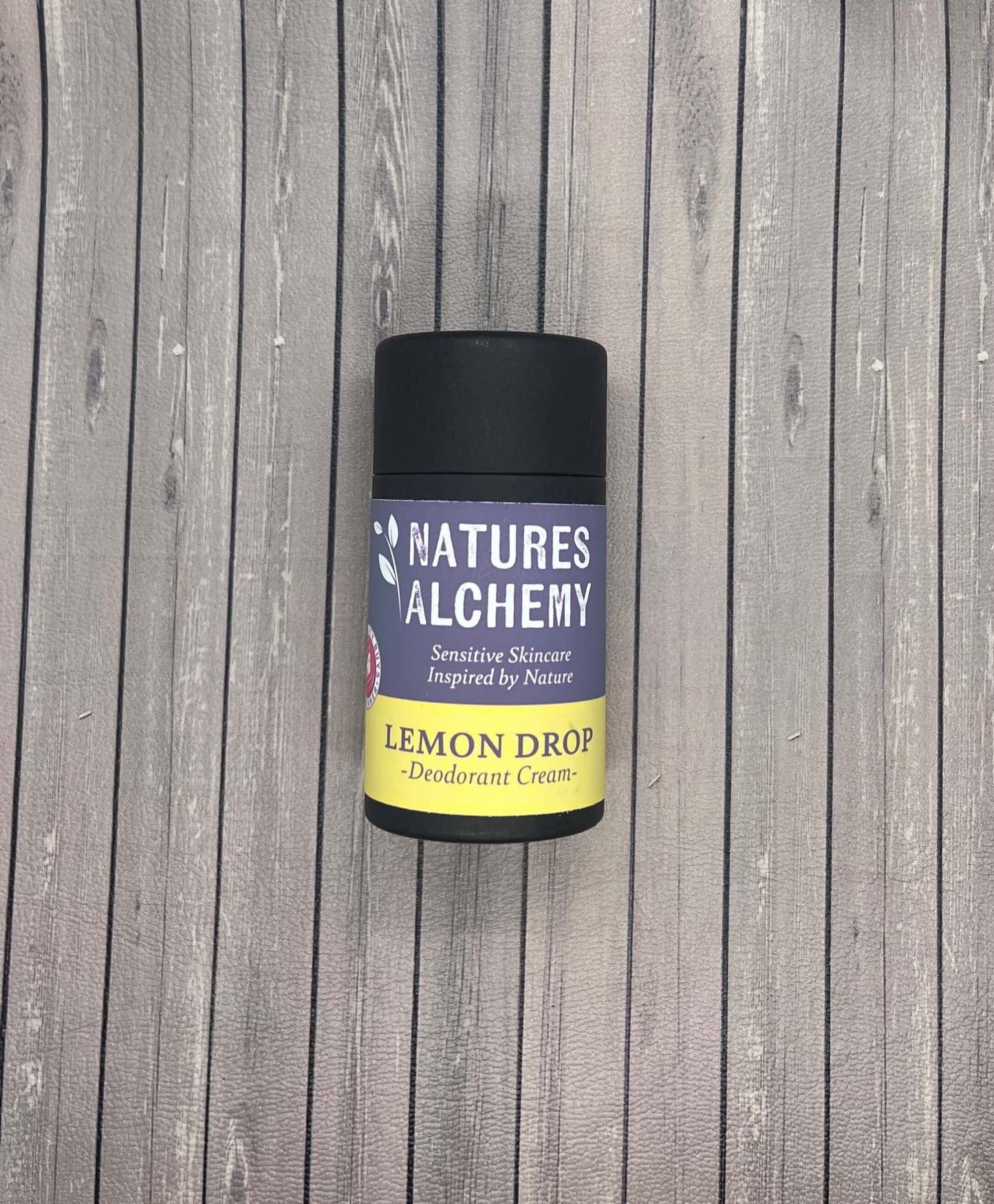 Natures Alchemy Lemon Drop natural deodorant stick in compostable push-up tube